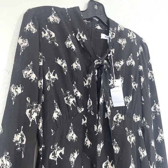 RE/DONE NWT Cowboy Horses Bow 100% Silk Crepe Mini Dress Size S - Picture 7 of 16